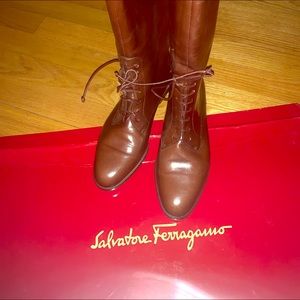 Salvatore ferragamo tall boots, brown, size 7